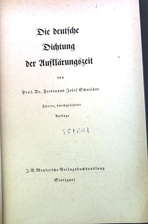 Image du vendeur pour Die Deutsche Dichtung der Aufklrungszeit mis en vente par books4less (Versandantiquariat Petra Gros GmbH & Co. KG)
