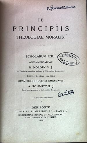 Bild des Verkufers fr De Principiis Theologiae Moralis: Scholarum Usui. zum Verkauf von books4less (Versandantiquariat Petra Gros GmbH & Co. KG)