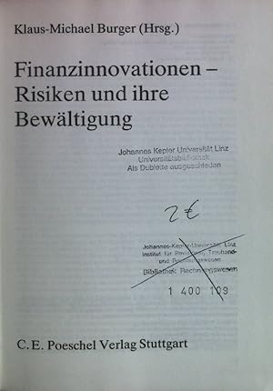 Imagen del vendedor de Finanzinnovationen : Risiken und ihre Bewltigung. a la venta por books4less (Versandantiquariat Petra Gros GmbH & Co. KG)