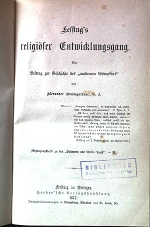 Imagen del vendedor de Lessing s religiser Entwicklungsgang : Ein Beitrag zur Geschichte des "modernen Gedankens" a la venta por books4less (Versandantiquariat Petra Gros GmbH & Co. KG)