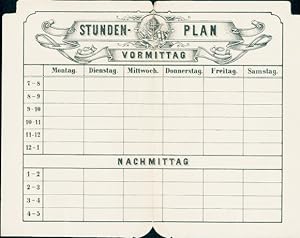 Stundenplan - klappbar in Buchform, Einteilung Vormittag und Nachmittag um 1920