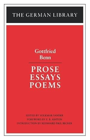 Bild des Verkufers fr PROSE ESSAYS POEMS GOTTFRIED B zum Verkauf von moluna