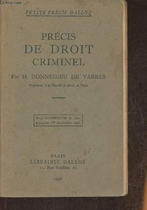 Bild des Verkufers fr Prcis de droit criminel zum Verkauf von Le-Livre