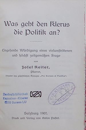 Imagen del vendedor de Was geht den Klerus die Politik an? a la venta por Antiquariat Bookfarm