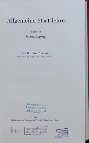 Imagen del vendedor de Allgemeine Staatslehre. Erster Teil: Grundlegung. a la venta por Antiquariat Bookfarm