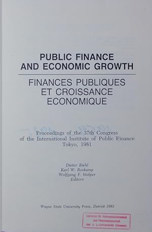 Bild des Verkufers fr Public Finance and Economic Growth. zum Verkauf von Antiquariat Bookfarm