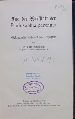 Bild des Verkufers fr Aus der Werkstatt der Philosophia perennis. Gesammelte philosophische Schriften. zum Verkauf von Antiquariat Bookfarm