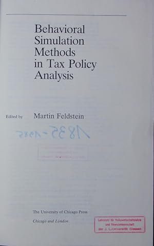 Bild des Verkufers fr Behavioral Simulation Methods in Tax Policy Analysis. zum Verkauf von Antiquariat Bookfarm