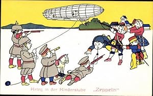 6 Künstler Ansichtskarte / Postkarte Propaganda Kaiserreich "Krieg in der Kinderstube" Zeppelin, ...