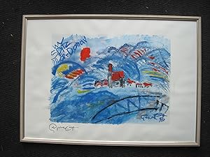 "Spitz an der Donau" Kunstdruck auf dickeren Papier, übermalt und signiert von Elfriede Ott. Gera...