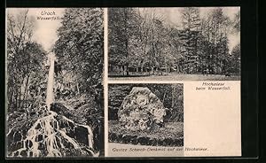 Bild des Verkufers fr Ansichtskarte Urach, Wasserfall, Hochwiese, Gustav Schwab-Denkmal zum Verkauf von Bartko-Reher