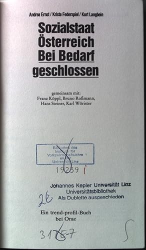 Bild des Verkufers fr Sozialstaat sterreich, bei Bedarf geschlossen. zum Verkauf von books4less (Versandantiquariat Petra Gros GmbH & Co. KG)