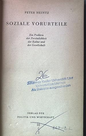 Image du vendeur pour Soziale Vorurteile: Ein Problem der Persnlichkeit, der Kultur und der Gesellschaft. mis en vente par books4less (Versandantiquariat Petra Gros GmbH & Co. KG)