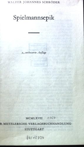 Bild des Verkufers fr Spielmannsepik. Sammlung Metzler ; 19 : Abt. D. Literaturgeschichte zum Verkauf von books4less (Versandantiquariat Petra Gros GmbH & Co. KG)