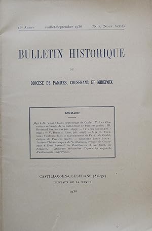 Seller image for BULLETIN HISTORIQUE DU DIOCSE DE PAMIERS, COUSERANS ET MIREPOIX Nouvelle Srie 13e Anne N 39 Juillet-Septembre 1938 for sale by Bouquinerie L'Ivre Livre