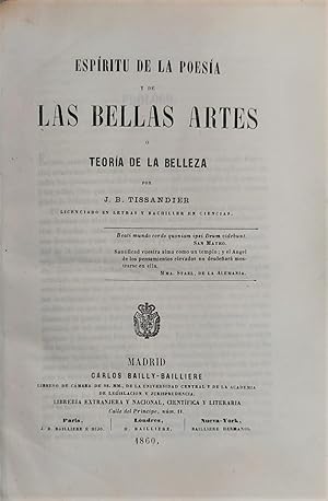 Bild des Verkufers fr Espritu de la Poesa y de las Bellas Artes o Teora de la Belleza. zum Verkauf von Librera Anticuaria Antonio Mateos