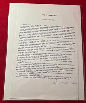 Signed Copy of Secretary of Defense Robert McNamara's "A Time of Transition" Memo