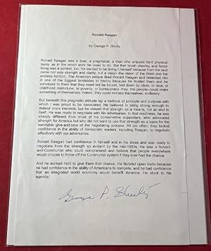 Signed Copy of Secretary of State George P. Shultz's Reminiscence of President Ronald Reagan