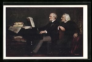 Ansichtskarte Liszt und Wagner sitzen am Flügel