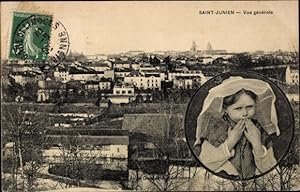Bild des Verkufers fr Ansichtskarte / Postkarte Saint Junien Haute Vienne, vue generale, Ortsansicht, Portrait Mdchen in Tracht zum Verkauf von akpool GmbH