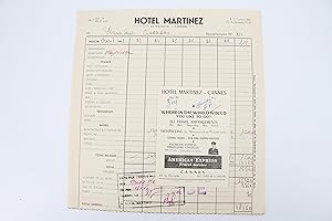 Note d'hôtel de Raymond Queneau pour le Festival de Cannes 1952
