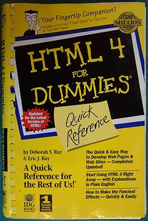 Imagen del vendedor de HTML 4 For Dummies?: Quick Reference a la venta por Hanselled Books
