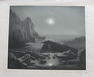 Mondnacht auf der Alpe. Lithografie (Tondruck). Um 1850.