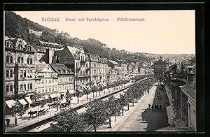 Ansichtskarte Karlsbad, Kreuz- und Sprudelgasse, Mühlbrunnenquai