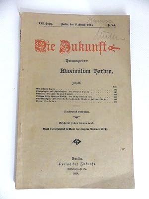 Bild des Verkufers fr Die Zukunft. Nr. 45, Juni 1914. XXII. Jahrgang. zum Verkauf von Antiquariat Maralt