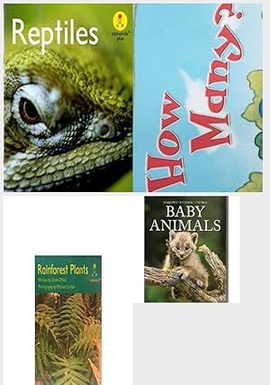 Seller image for Children's Fun & Educational 4 Pack Paperback Book Bundle (Ages 3-5): Reptiles Alphakids Plus - Level 10, Reading 2007 Listen to Me Reader, Grade K, Unit 1, Lesson 2, Below Level: How Many?, Rainforest plants Alphakids, Baby Animals Snapshot Picture Library for sale by InventoryMasters