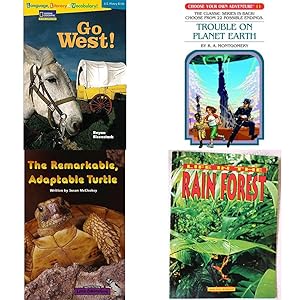 Bild des Verkufers fr Children's Fun & Educational 4 Pack Paperback Book Bundle (Ages 6-12): Language, Literacy & Vocabulary - Reading Expeditions U.S. History and Life: Go West! Rise and Shine, Trouble on Planet Earth Choose Your Own Adventure #11, LITTLE CELEBRATIONS, NON-FICTION, THE REMARKABLE, ADAPTABLE TURTLE, SINGLE COPY, STAGE 3B, Life in the Rain Forest: Student Book Ranger Rick Science Spectacular zum Verkauf von InventoryMasters
