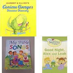 Image du vendeur pour Children's Fun & Educational 4 Pack Hardcover Book Bundle (Ages 3-5): Curious George Dinosaur Discovery, Youre Here for a Reason, My Bible Songs, Good Night, Alex and Leah Baby Signing Time! Board book mis en vente par InventoryMasters