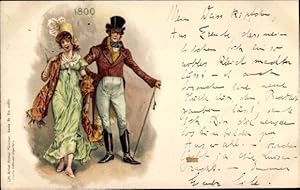 Bild des Verkufers fr Litho Mode aus dem Jahre 1800, Frau in grnem Kleid, Mann mit Gehstock, Zylinder zum Verkauf von akpool GmbH
