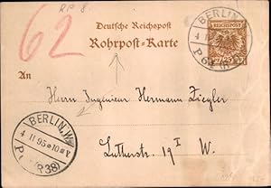 Vorläufer Ganzsache Ansichtskarte / Postkarte Deutsche Reichspost, Rohrpost Karte