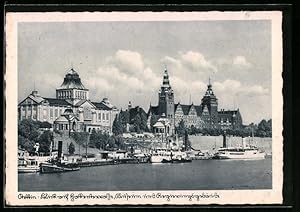 Ansichtskarte Stettin, Blick auf Hakenterrasse, Museum und Regierungsgebäude