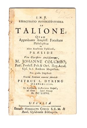 Seller image for Exercitatio historico-ethica de talione. for sale by Centralantikvariatet