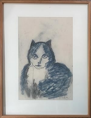 Katze sitzend. Pastell auf Papier.