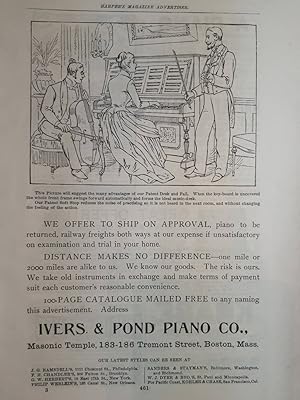 Seller image for Advertisement for Ivers & Pond Piano Co. "We Offer to Ship on Approval, Distance Makes No Difference, 100-Page Catalogue Mailed Free" for sale by Hammonds Antiques & Books