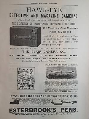 Seller image for Advertisement for Hawk-Eye Detective and Magazine Cameras "Draw a Bead, Touch the Trigger, and the Picture is Taken" for sale by Hammonds Antiques & Books