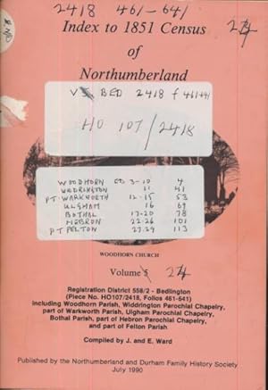 Seller image for Bedlington, including parts of Woodhorn, Widdrington, Warkworth, Ulgham, Bothal, Hebron and Felton. Index to 1851 Census of Northumberland. Volume 5 for sale by Barter Books Ltd