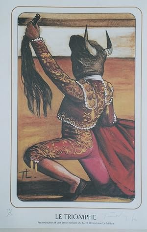 "LE TRIOMPHE / TAROT LE MITHRA" Planche originale entoilée / Litho de Luc TOURATIER tirée à 60 ex...