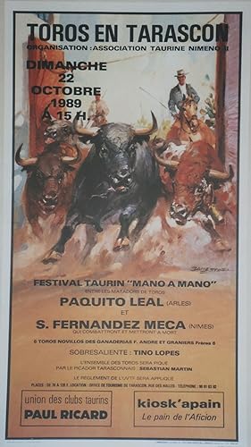 "TOROS EN TARASCON 1989" Affiche originale entoilée / Offset BALLESTAR / LAMINOGRAF Barcelona (1989)