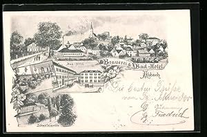 Künstler-Ansichtskarte Abbach, Brauerei und Bad-Hotel, Schwefelquelle, Totalansicht