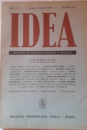 Idea. Mensile di cultura politica e sociale. Anno V. N.9