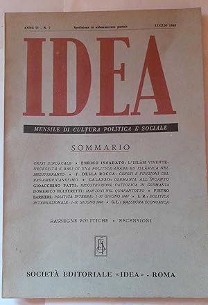 Idea. Mensile di cultura politica e sociale. Anno IV- N.7