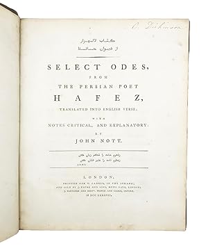 Imagen del vendedor de Kitab-i Lalazar az Divan-i Hafiz = Select odes, from the Persian poet Hafez, translated into English verse; with notes critical, and explanatory . a la venta por Orsi Libri ALAI, ILAB