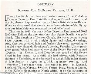 Image du vendeur pour Dorothy Una (Ratcliffe) McGrigor Phillips: Obituary. An uncommon original article from the Journal of the Gypsy Lore Society, 1968. mis en vente par Cosmo Books