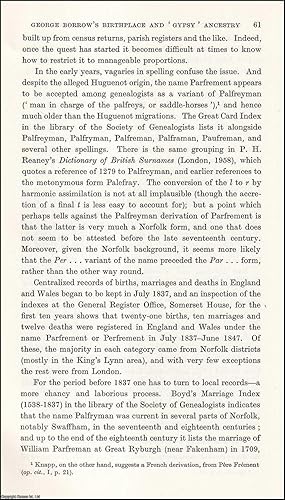 Bild des Verkufers fr George Borrow's Birthplace and Gypsy Ancestry. An uncommon original article from the Journal of the Gypsy Lore Society, 1972. zum Verkauf von Cosmo Books