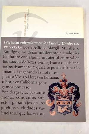 Imagen del vendedor de Presencia valenciana en los Estados Unidos a la venta por Alcan Libros