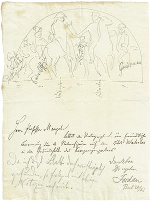 Bild des Verkufers fr Eigenh. Notiz mit Zeichnung als Antwortschreiben auf einen Brief von Wilhelm Jordan. zum Verkauf von Kotte Autographs GmbH